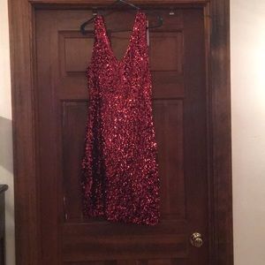 Burgundy/red  v neck sequin dress. Size large